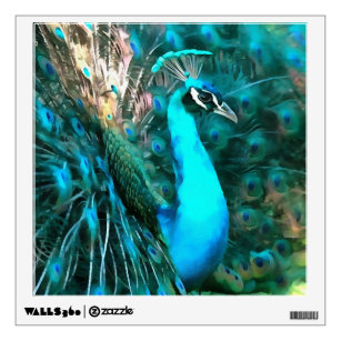 Vibrant Blue Peacock In With Fanned Tail Wall Decal