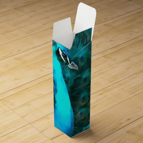 Vibrant Blue Peacock In With Fanned Tail Wine Box