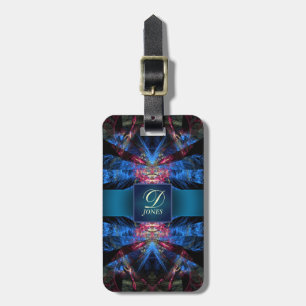 Vibrant Blue Pink Fractal Laser Custom Name Travel Luggage Tag