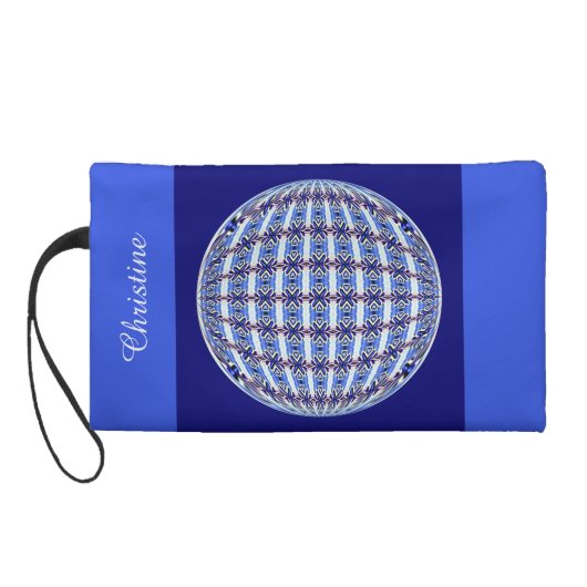 Vibrant Blue & Pink X Pattern Globe Design Wristlet Purse (Back)