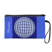 Vibrant Blue & Pink X Pattern Globe Design Wristlet Purse (Front)