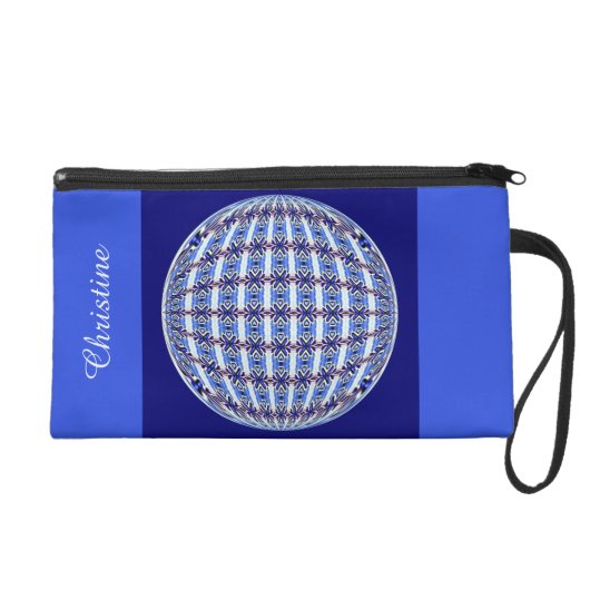 Vibrant Blue & Pink X Pattern Globe Design Wristlet Purse (Front)