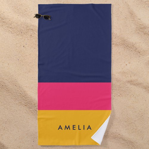 Vibrant Blue Pink Yellow Color Block Beach Towel