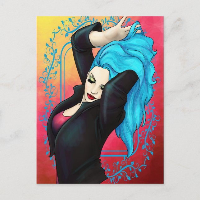 Vibrant Blue Pinup Postcard (Front)