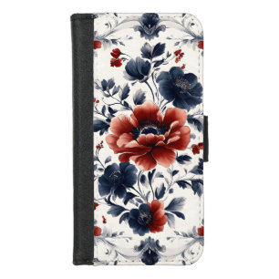 Vibrant Blue & Red Florals on White Background  iPhone 8/7 Wallet Case