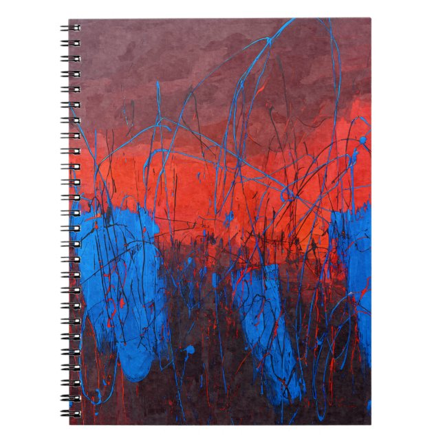 Vibrant Blue Red Sunset Abstract Drip Notebook (Front)