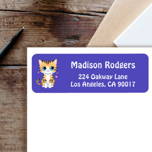 Vibrant Blue Return Address Labels for Cat Lovers