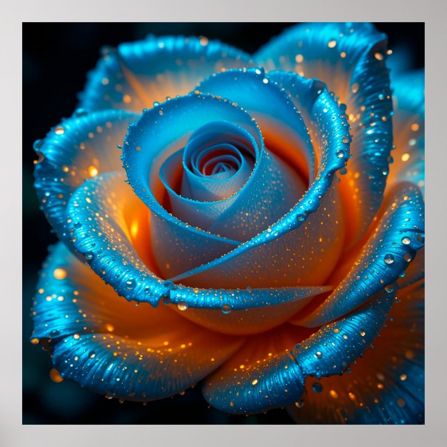 Vibrant Blue Rose with Dewdrops in Contrasting Lig Poster (Front)