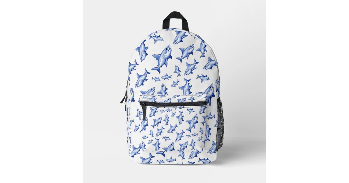 Vibrant Blue Shark Pattern Printed Backpack | Zazzle