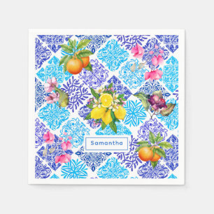 Vibrant Blue Sicilian Citrus Azulejo Tile Napkins