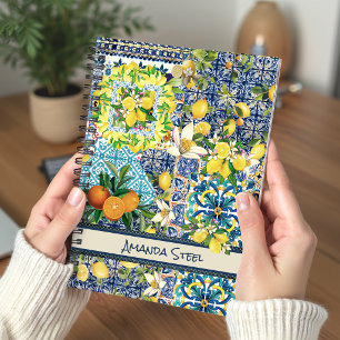 Vibrant Blue Sicilian Citrus Tile Floral Notebook