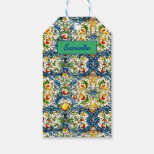 Vibrant Blue Sicilian Majolica Citrus Lemon Gift Tags
