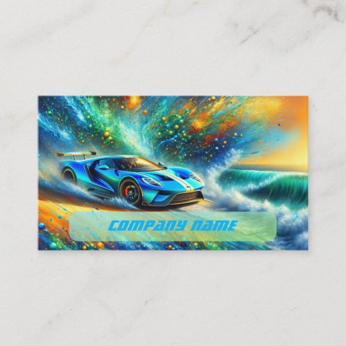 Vibrant Blue Sportscar on a Tropical Beach  Business Card