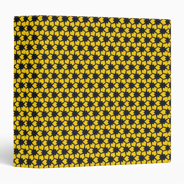 Vibrant Blue Star Pattern on Yellow Background 3 Ring Binder (Front/Spine)