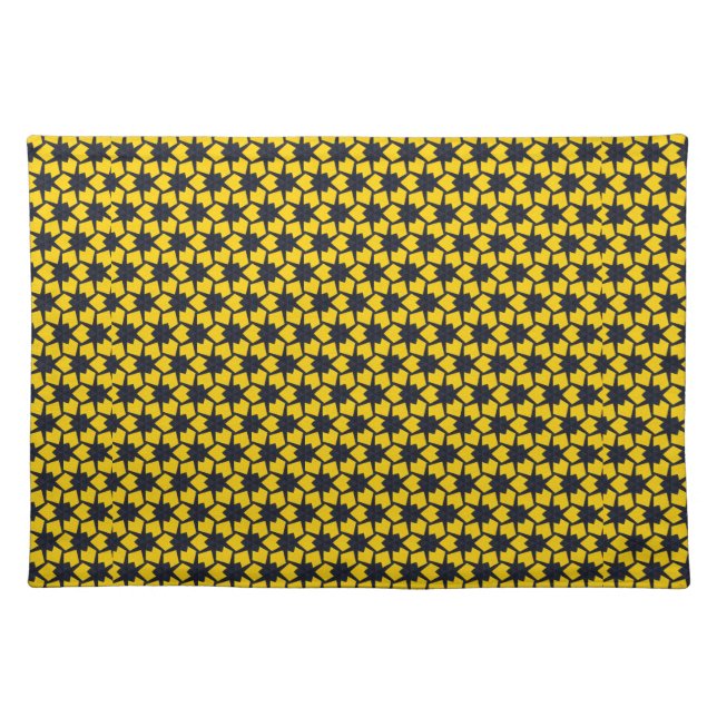 Vibrant Blue Star Pattern on Yellow Background Cloth Placemat (Front)