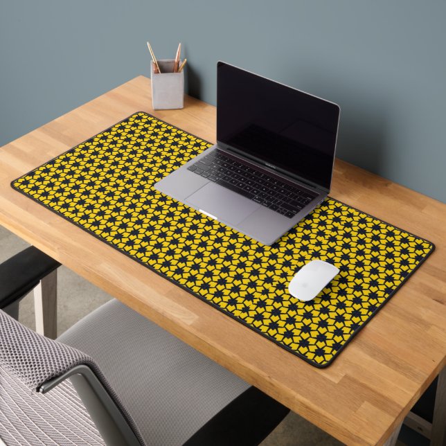 Vibrant Blue Star Pattern on Yellow Background Desk Mat (Office 2)