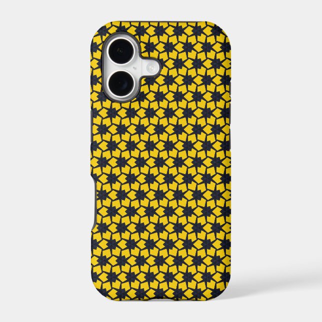 Vibrant Blue Star Pattern on Yellow Background iPhone Case (Back)