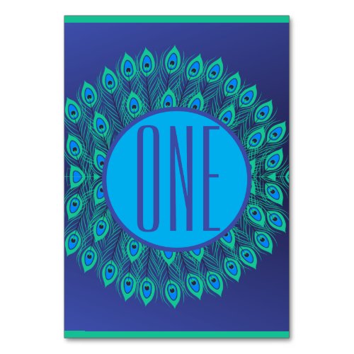 VIBRANT BLUE  TEAL PEACOCK FEATHER PATTERN TABLE NUMBER