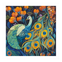 Vibrant Blue water color Peacock