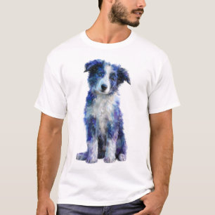 Vibrant Blue Watercolor Border Collie Men T-Shirt