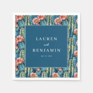 Vibrant Blue Watercolor Cacti Pattern Napkins