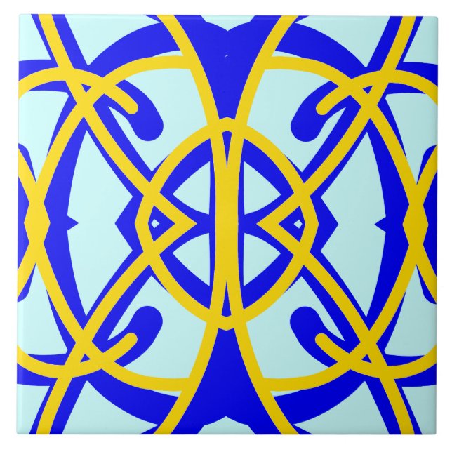 Vibrant blue & yellow classic pattern   ceramic tile (Front)