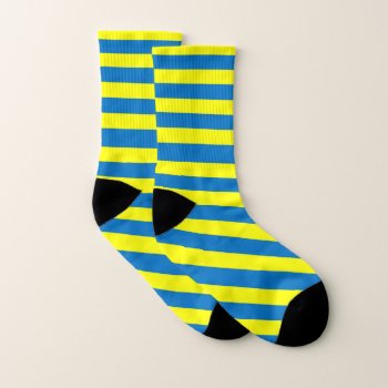 Vibrant Blue Yellow Stripe Pattern Socks by paul68 at Zazzle