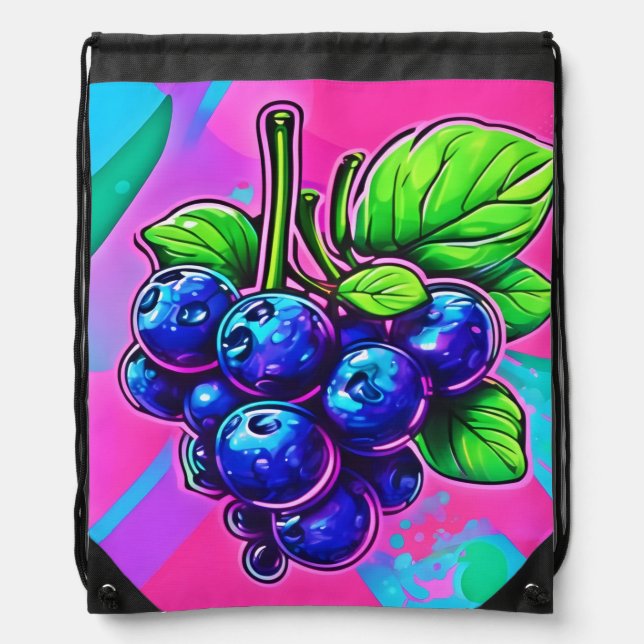 Vibrant Blueberry Artwork Drawstring Bag (Front)