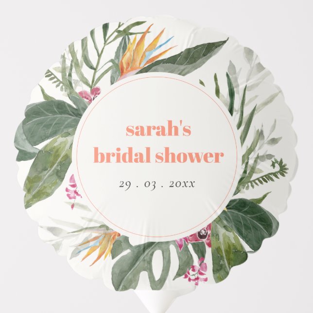 Vibrant Blush Boho Tropical Floral Bridal Shower Balloon (Front)