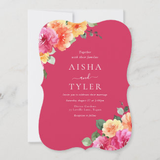 Vibrant Blush Floral Watercolor Wedding Invitation