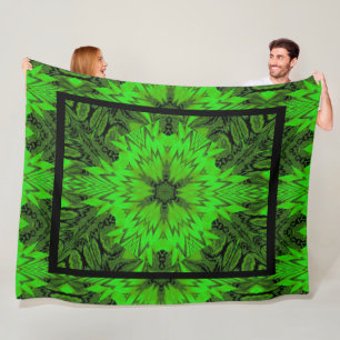 Vibrant Bohemian Abstract Emerald Daisy Designed Fleece Blanket
