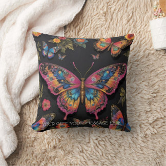 Vibrant Bohemian Butterfly Art Neon Oil-Painting Throw Pillow