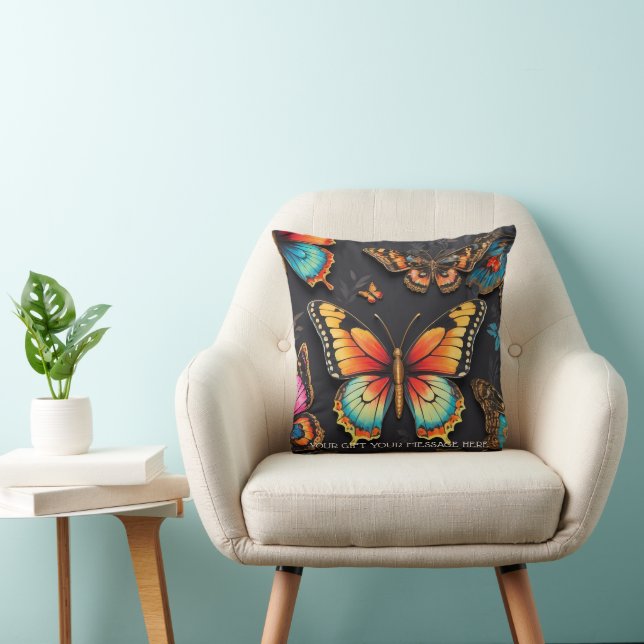 Vibrant Bohemian Butterfly Art Neon Oil-Painting Throw Pillow (Chair)