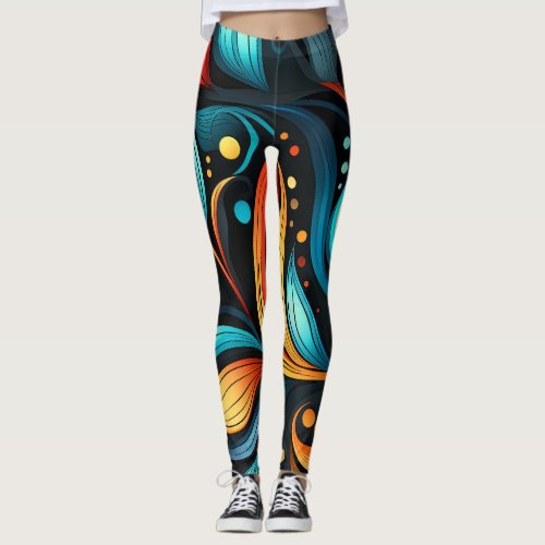 Vibrant Bohemian Floral and Geometric Fusion Leggings