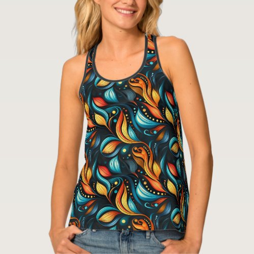Vibrant Bohemian Floral and Geometric Fusion Tank Top