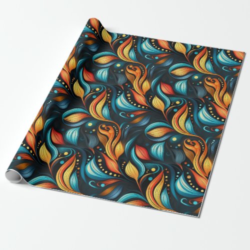 Vibrant Bohemian Floral and Geometric Fusion Wrapping Paper