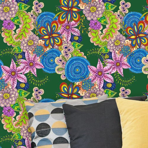 Vibrant Bohemian Folk Art Hand-Drawn Floral