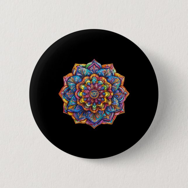 Vibrant Bohemian Mandala Meditation Chakra Pattern Button (Front)