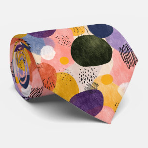 Vibrant Boho Abstract Pattern Organic Shapes Neck Tie