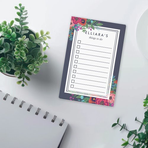 Vibrant Boho Bouquet Custom Name To Do List Post_it Notes