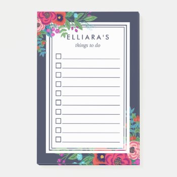 Vibrant Boho Bouquet Custom Name To Do List Post-it Notes by birchandoak at Zazzle