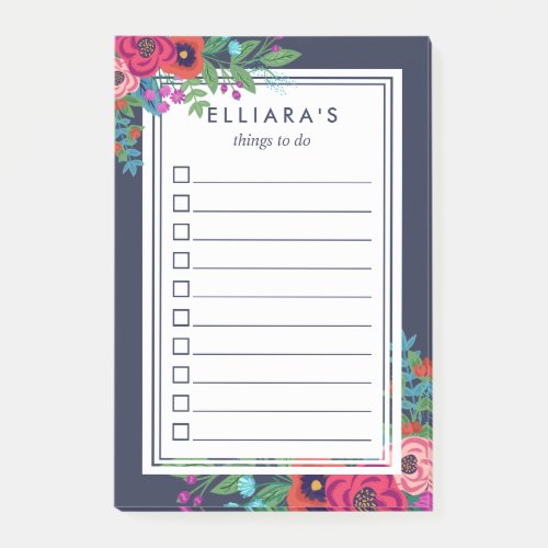 Vibrant Boho Bouquet Custom Name To Do List Post_it Notes