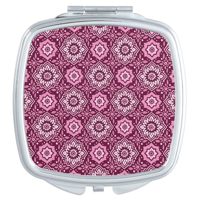 Vibrant Boho Chic Floral Pattern Compact Mirror (Front)