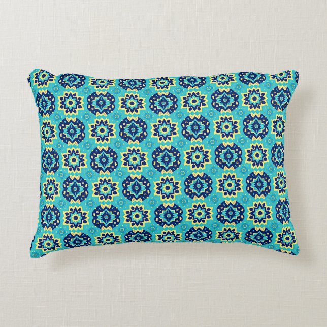 Vibrant Boho Chic Geometric Floral Pattern Accent Pillow (Front)