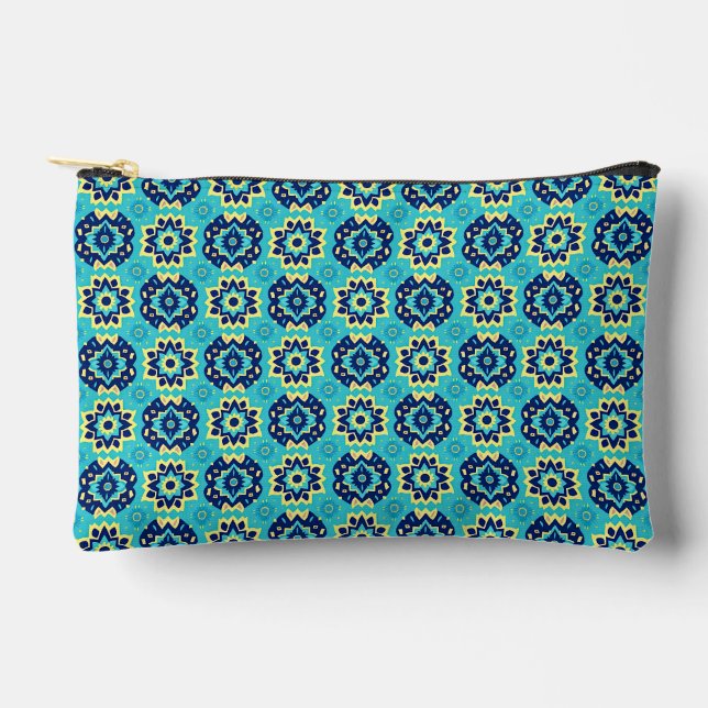 Vibrant Boho Chic Geometric Floral Pattern Accessory Pouch (Front)