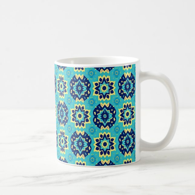Vibrant Boho Chic Geometric Floral Pattern Coffee Mug (Right)