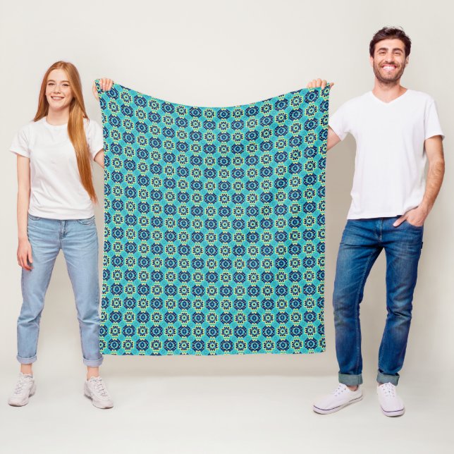 Vibrant Boho Chic Geometric Floral Pattern Fleece Blanket (In Situ)