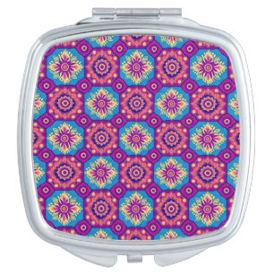 Vibrant Boho Chic Mandala Floral Pattern Compact Mirror