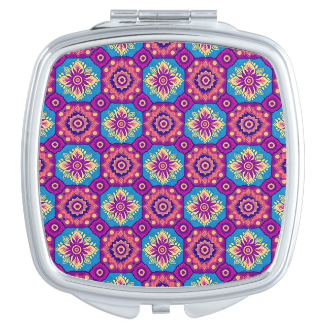 Vibrant Boho Chic Mandala Floral Pattern Compact Mirror (Front)