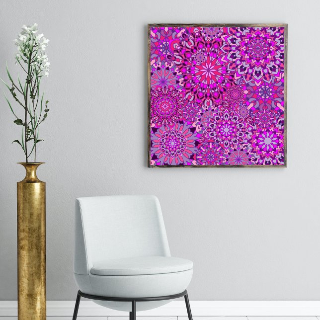 Vibrant Boho Chic Pink Purple Floral Mandalas Poster (Creator Uploaded)